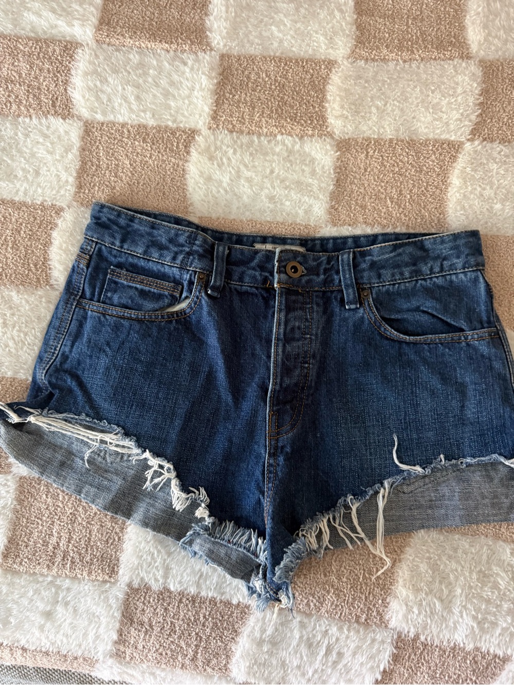 Free People Dark Blue Frayed Hem Denim Shorts